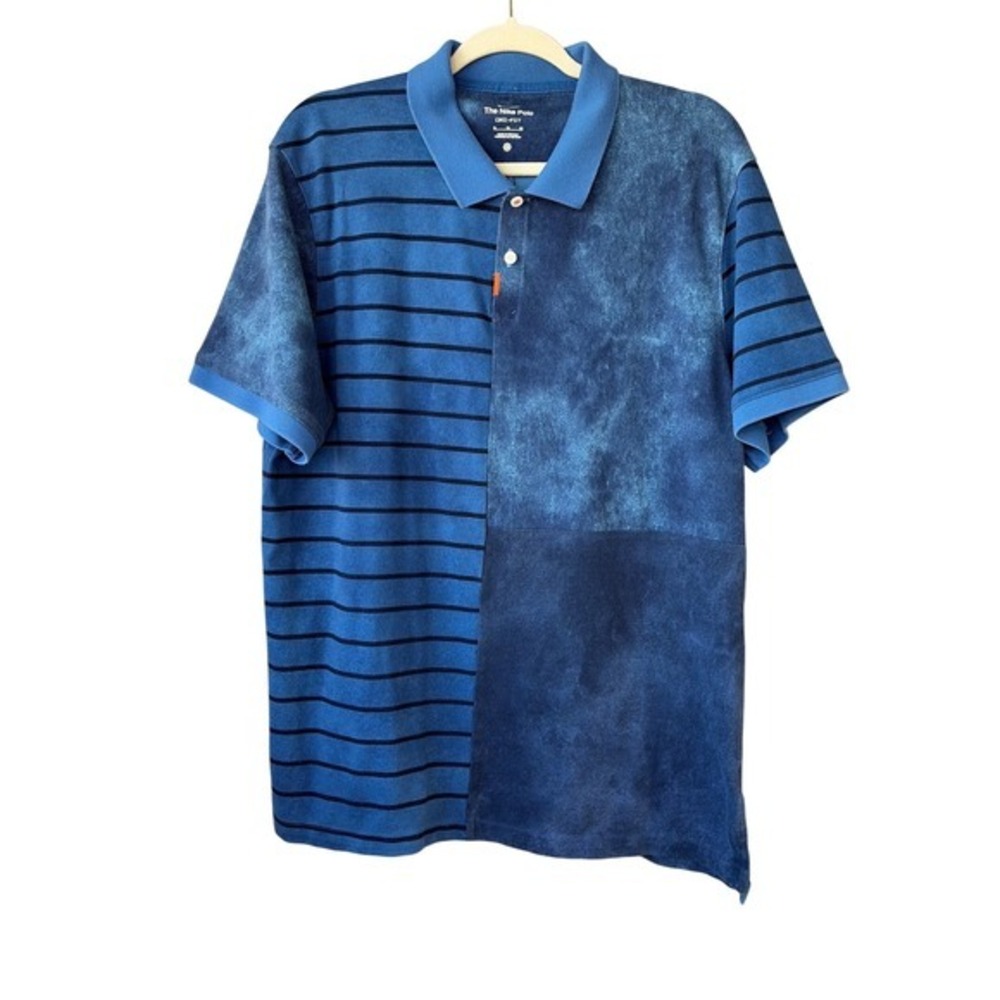 Nike Polo Dri-FIT Mens XL Blue Striped Acid Wash Split Block Design DA4379-410‎